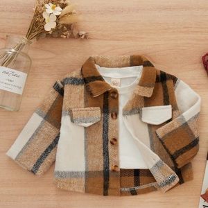 Baby Plaid Print Flap Pocket Coat